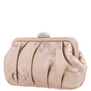 CONCORD TAUPE PLEATED FRAME CLUTCH WITH CRYSTAL CLASP